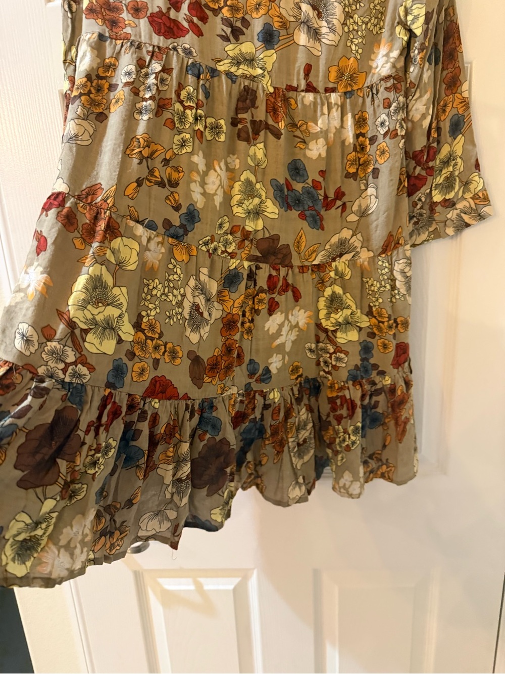 NATURAL LIFE Floral Tiered Dress in Olive with Yellow, Blue & Rust Flowers - Picture 2 of 12